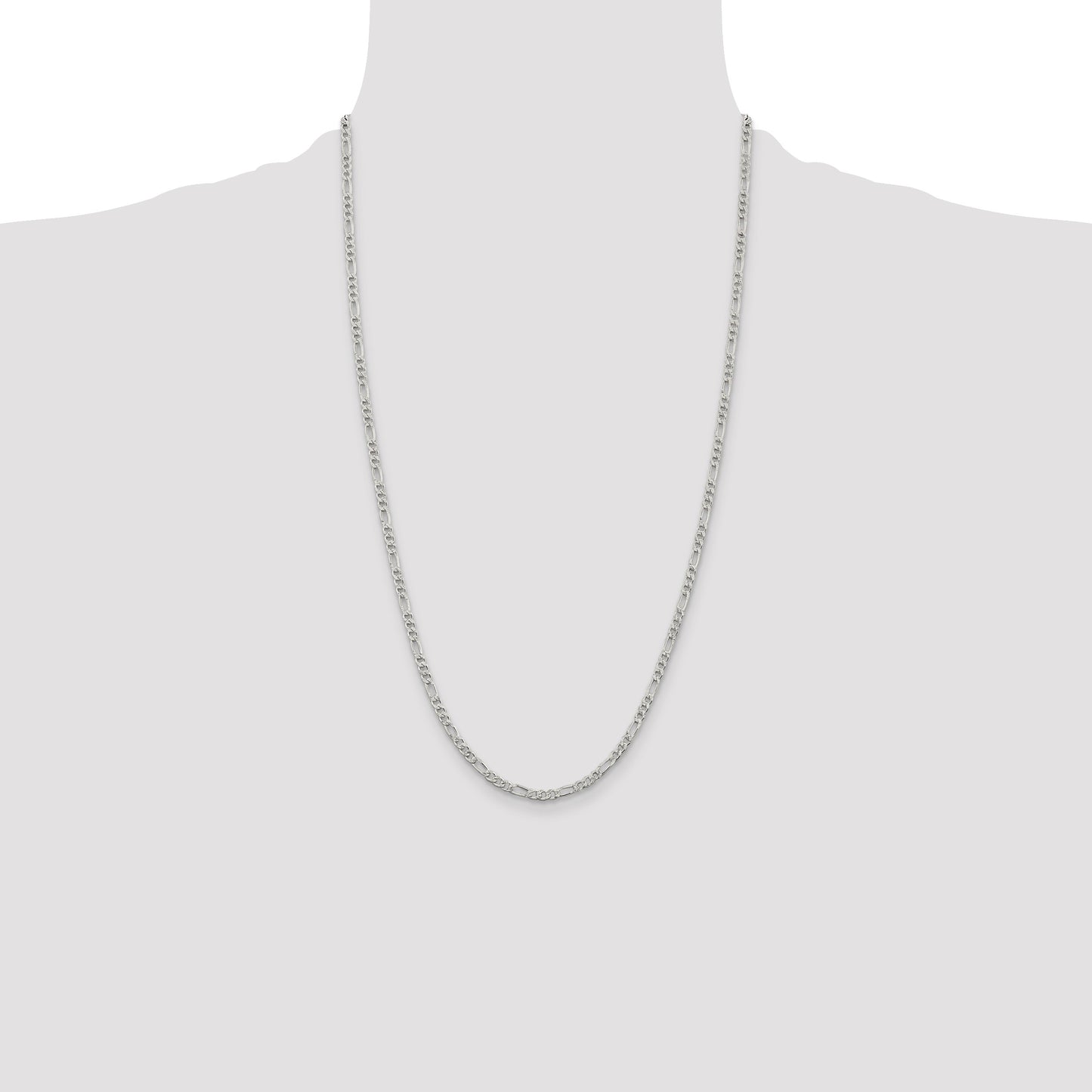 Sterling Silver 3mm Pav� Flat Figaro Chain