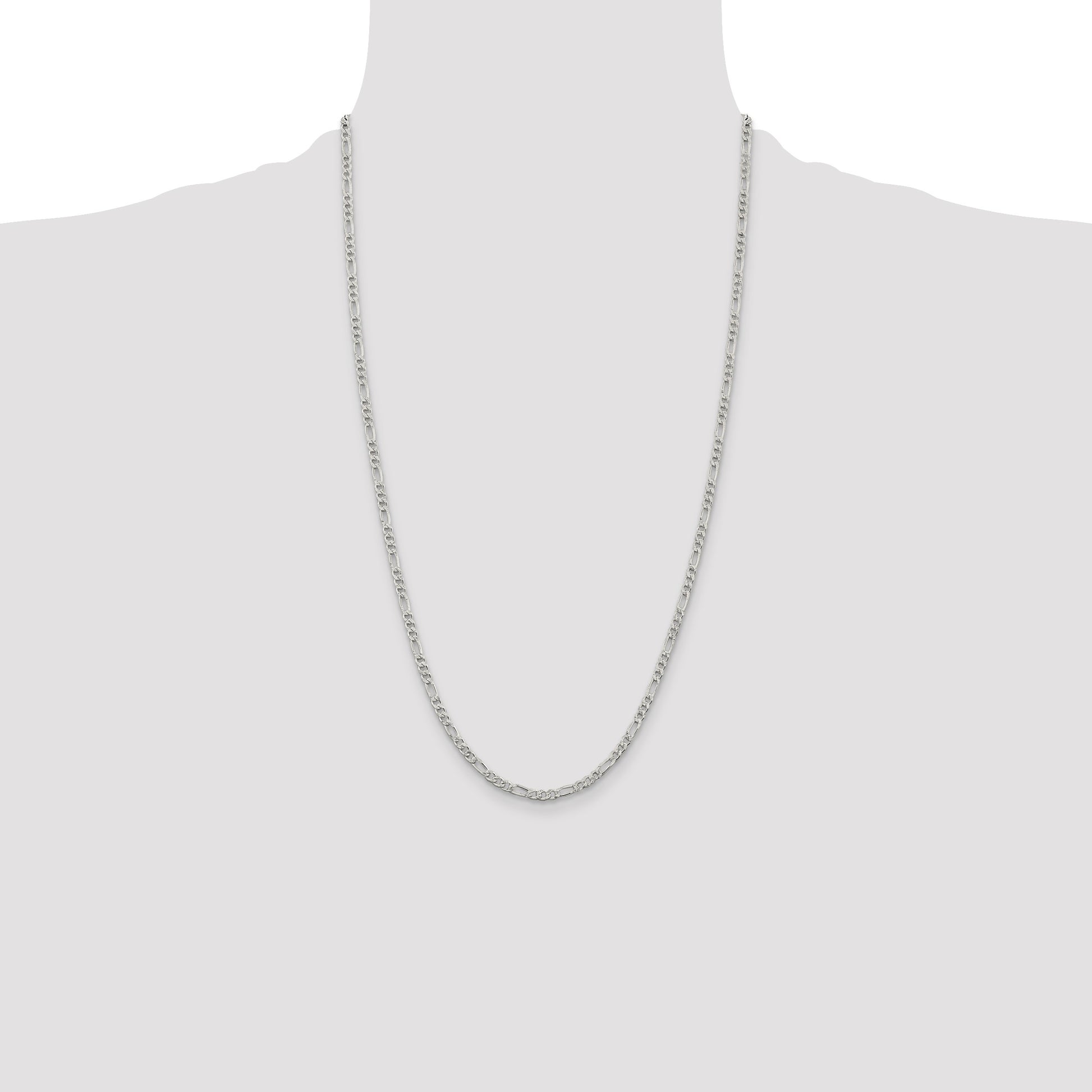 Sterling Silver 3mm Pav� Flat Figaro Chain