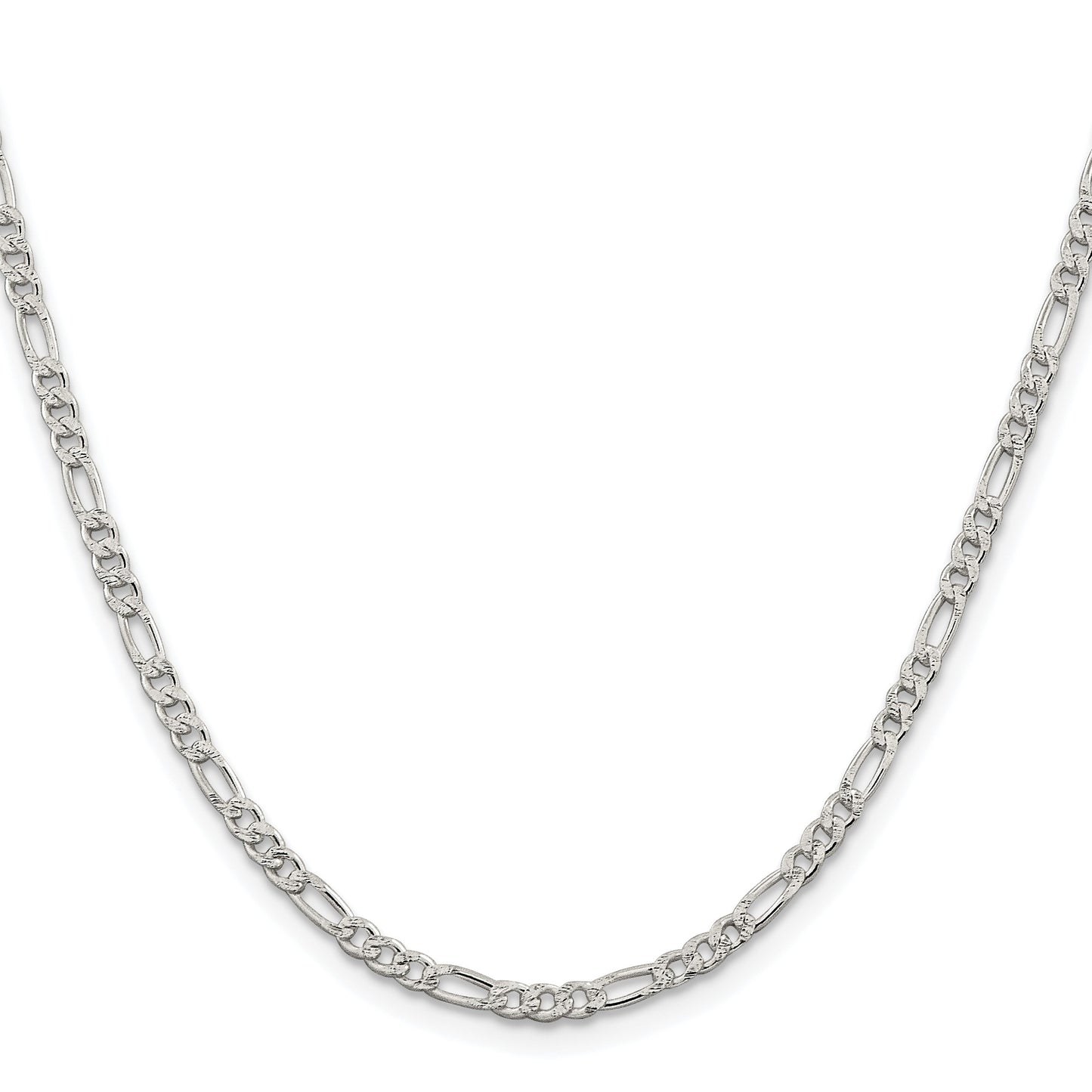 Sterling Silver Rhodium-plated 3mm Pav� Flat Figaro Chain