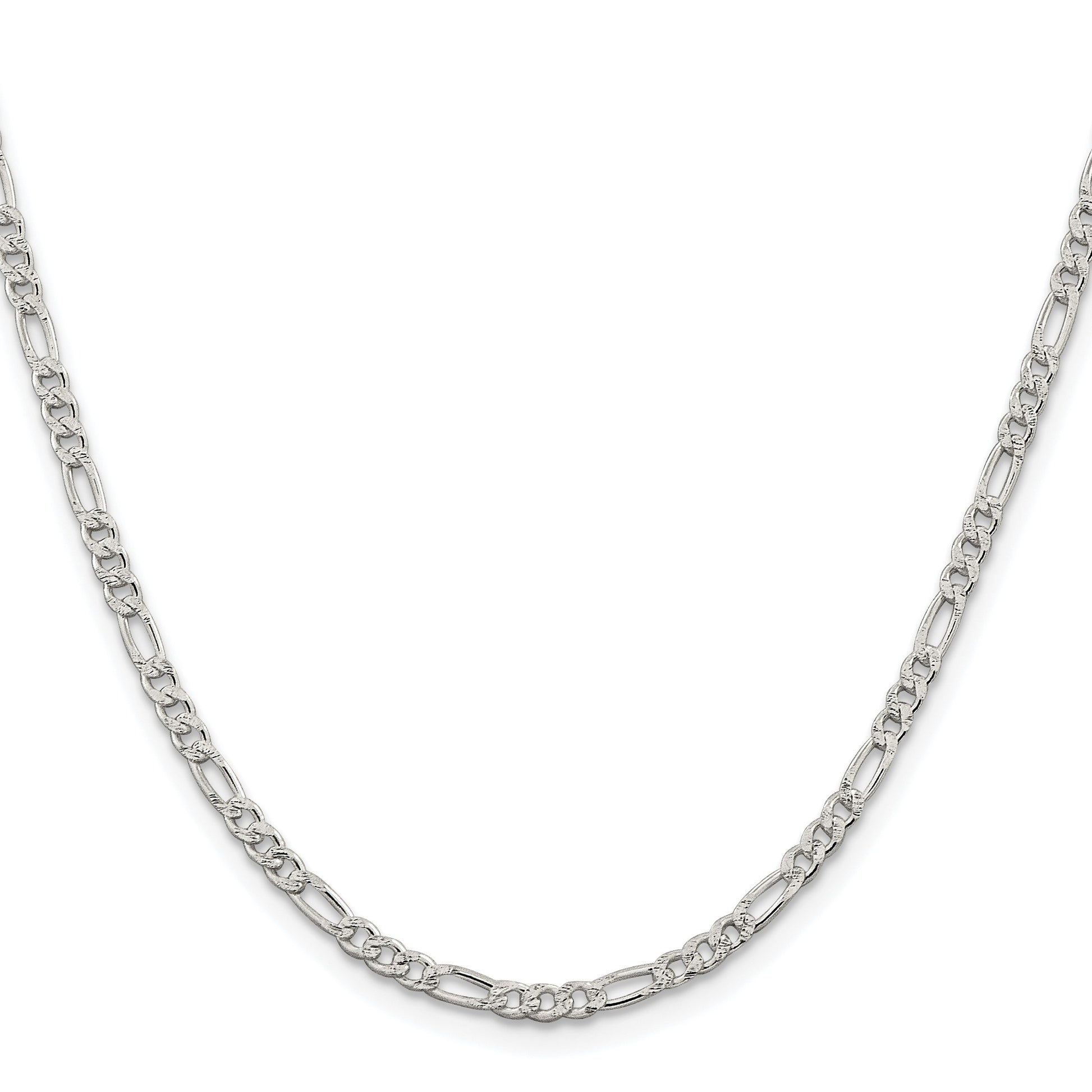 Sterling Silver Rhodium-plated 3mm Pav� Flat Figaro Chain