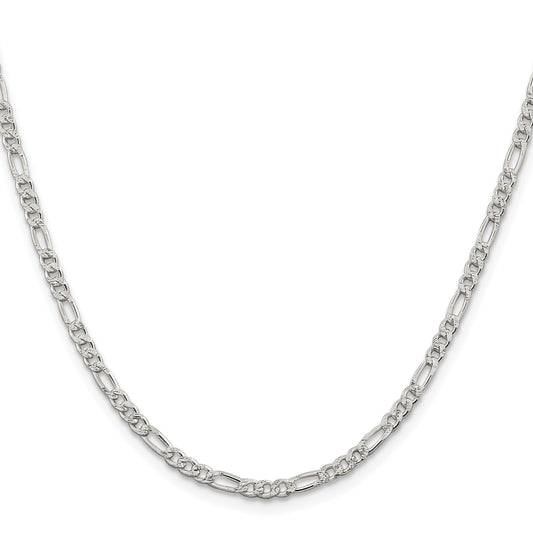 Sterling Silver Rhodium-plated 3mm Pav� Flat Figaro Chain