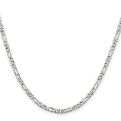 Sterling Silver Rhodium-plated 3mm Pav� Flat Figaro Chain