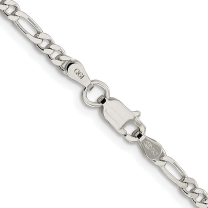 Sterling Silver Rhodium-plated 3mm Pav� Flat Figaro Chain