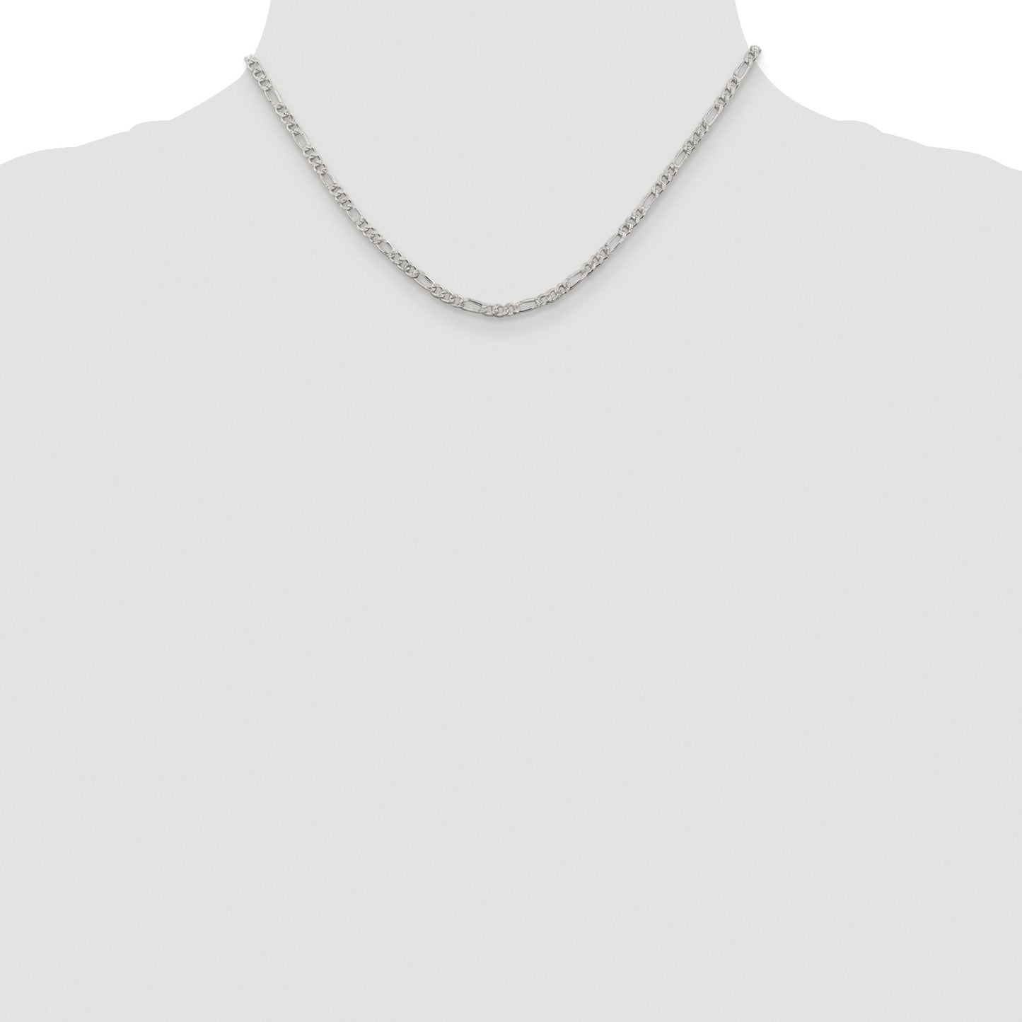 Sterling Silver Rhodium-plated 3mm Pav� Flat Figaro Chain