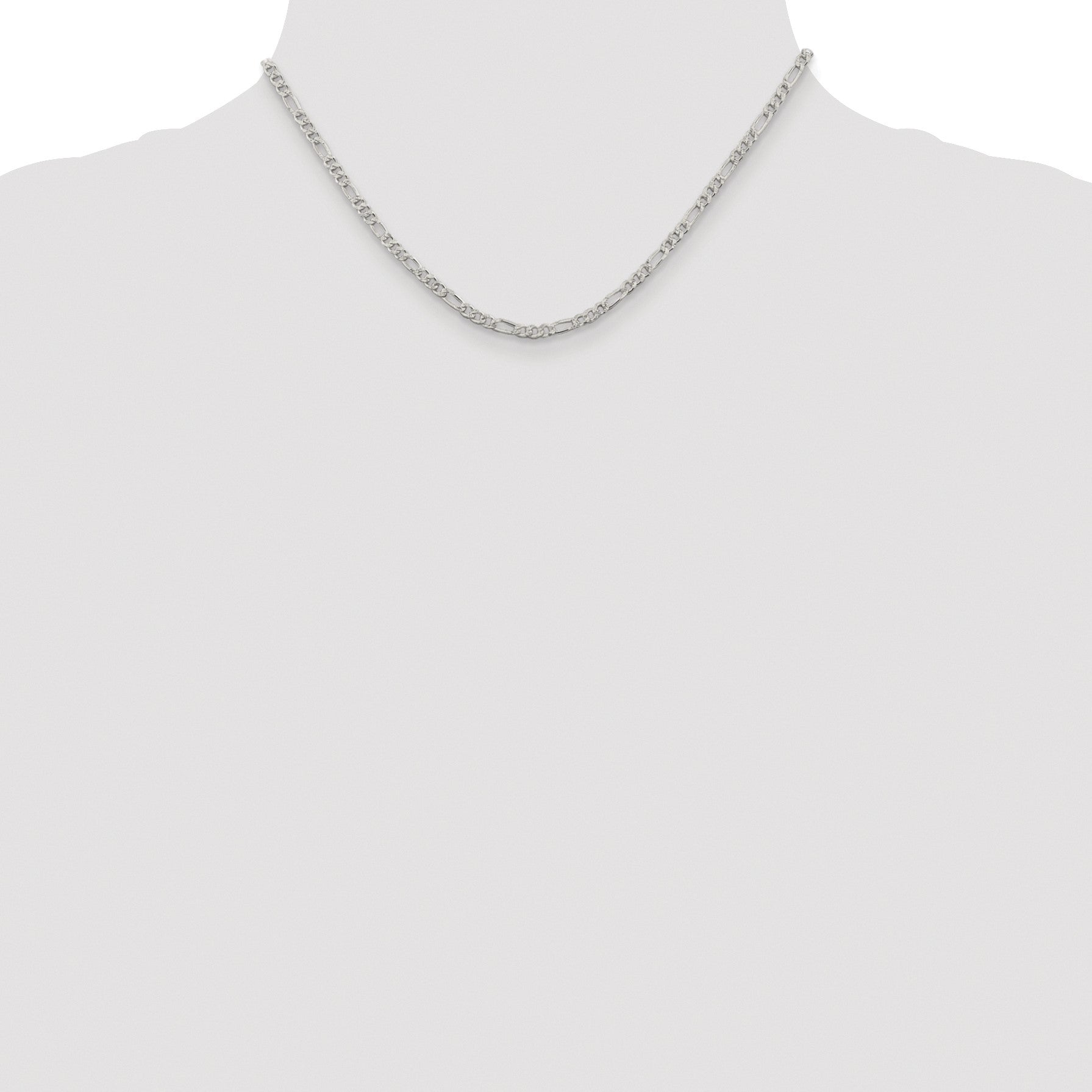 Sterling Silver Rhodium-plated 3mm Pav� Flat Figaro Chain