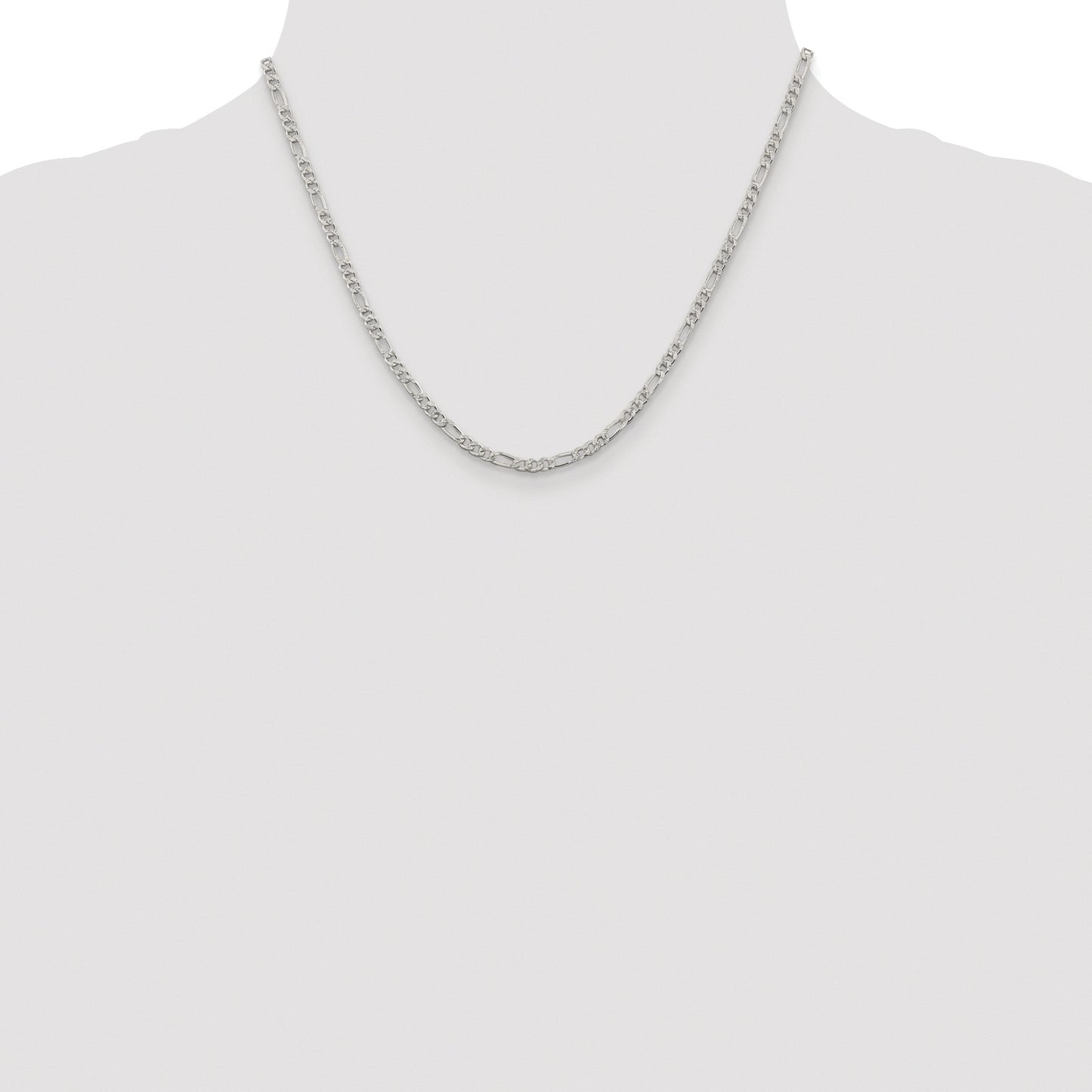 Sterling Silver Rhodium-plated 3mm Pav� Flat Figaro Chain