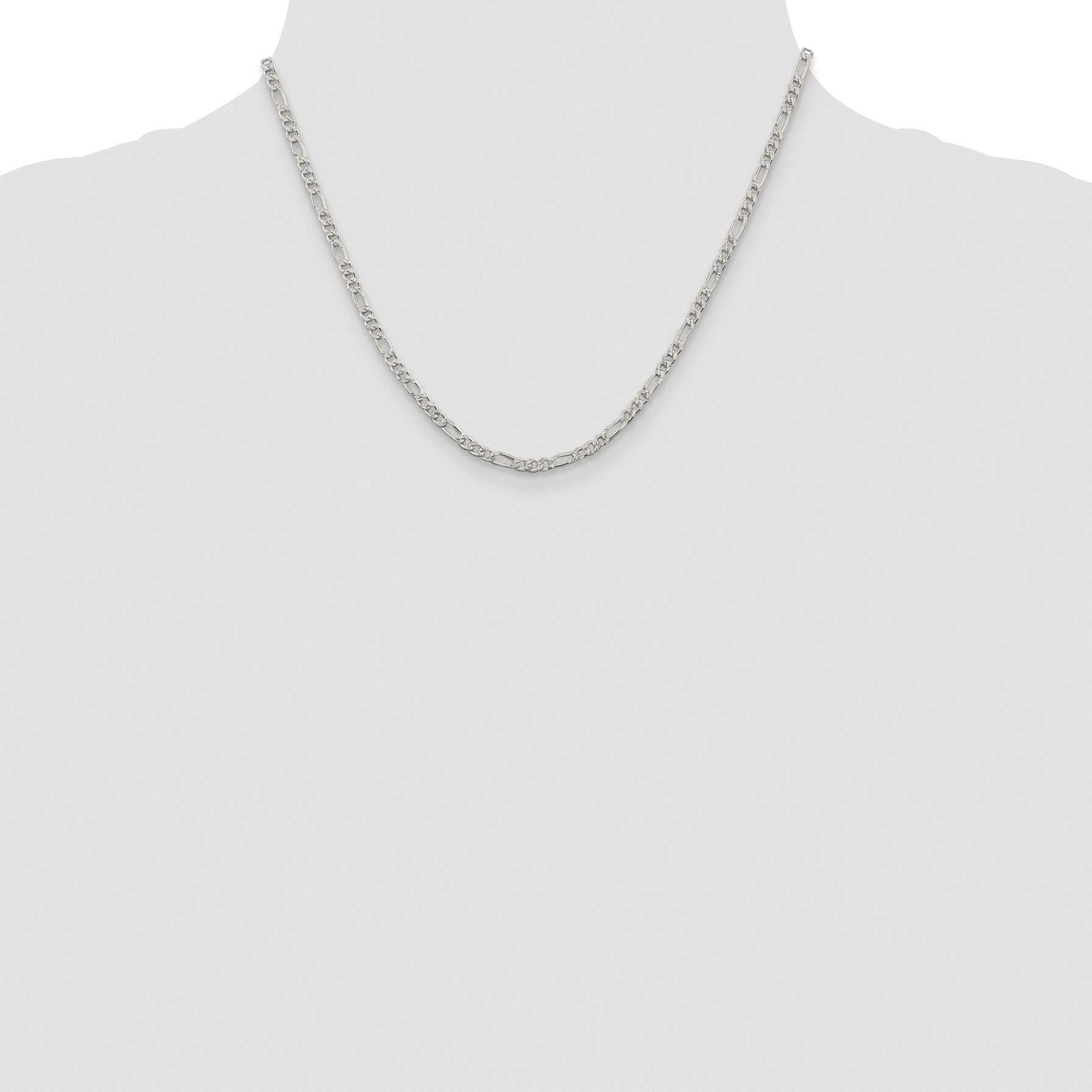 Sterling Silver Rhodium-plated 3mm Pav� Flat Figaro Chain