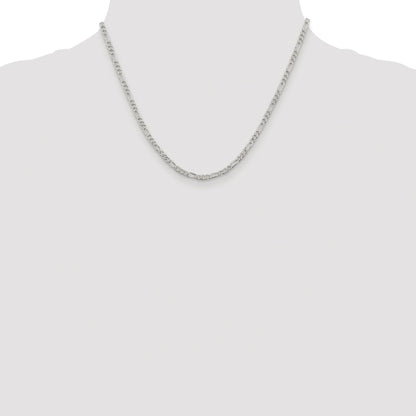 Sterling Silver Rhodium-plated 3mm Pav� Flat Figaro Chain