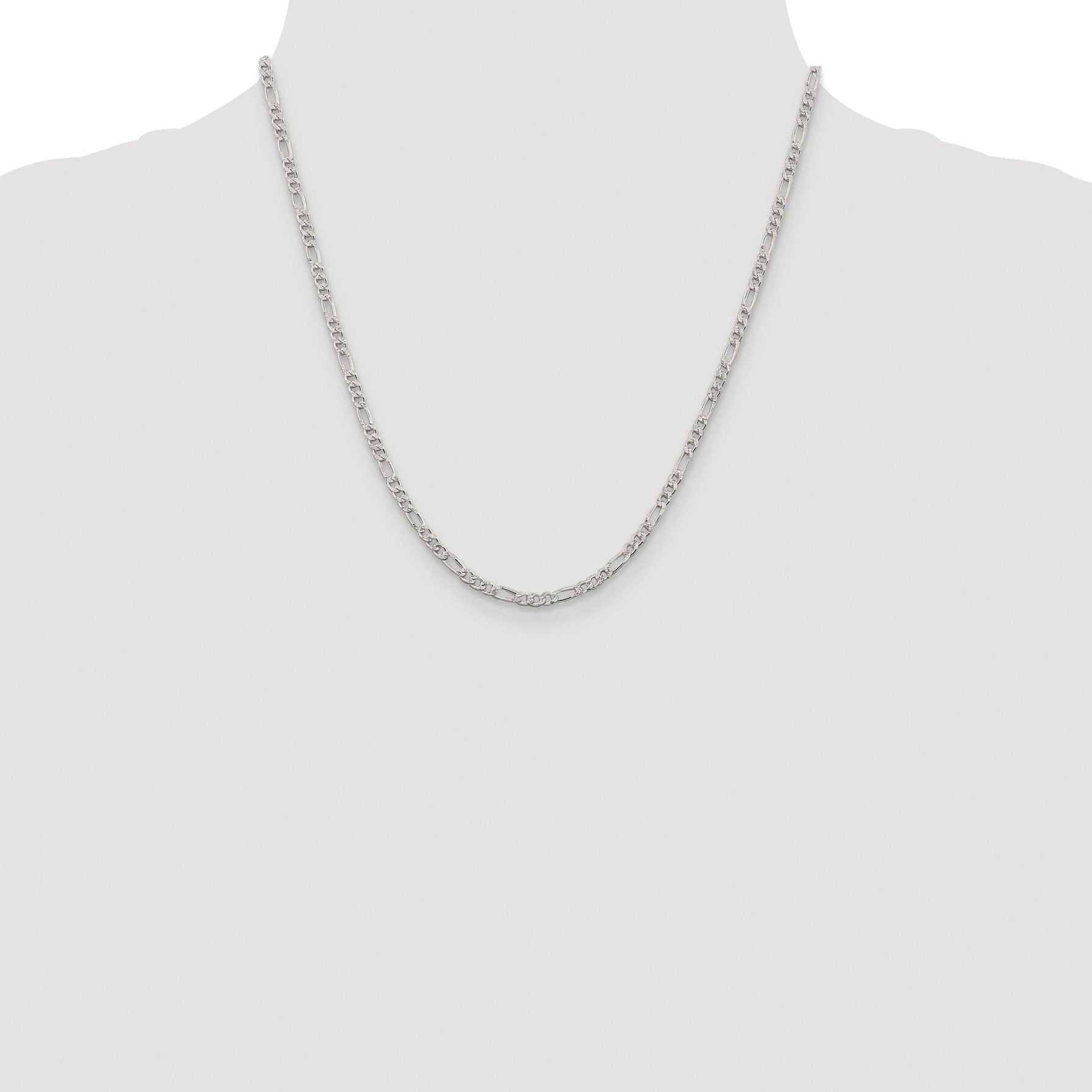 Sterling Silver Rhodium-plated 3mm Pav� Flat Figaro Chain