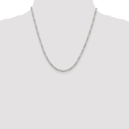 Sterling Silver Rhodium-plated 3mm Pav� Flat Figaro Chain