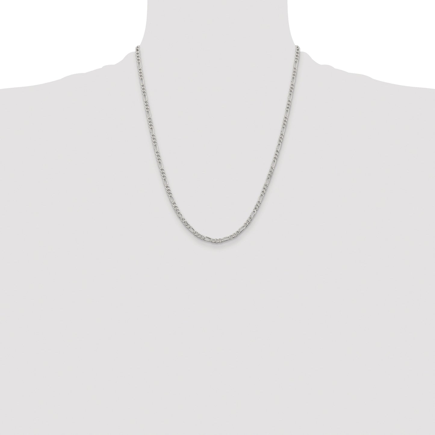 Sterling Silver Rhodium-plated 3mm Pav� Flat Figaro Chain