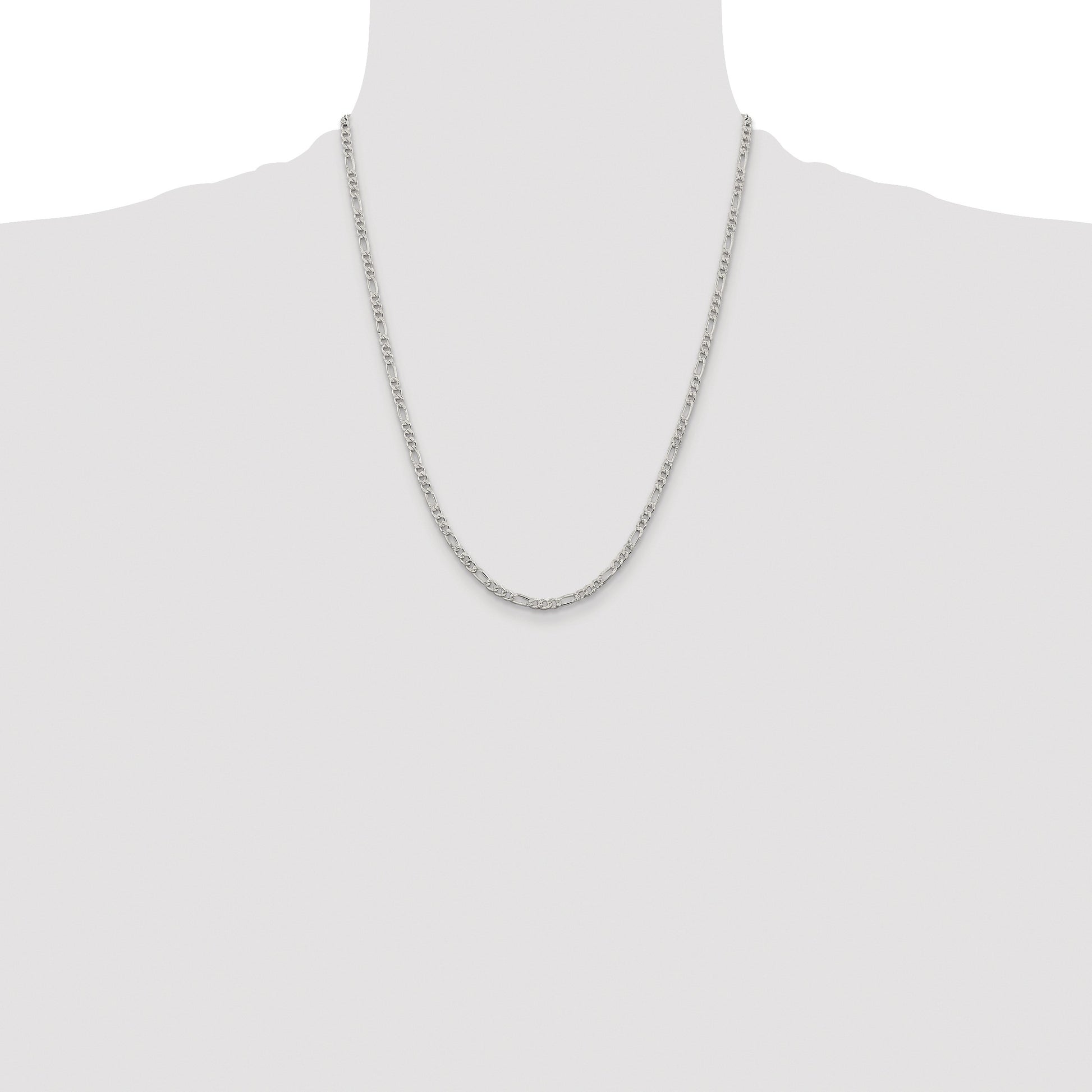 Sterling Silver Rhodium-plated 3mm Pav� Flat Figaro Chain