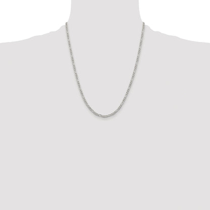 Sterling Silver Rhodium-plated 3mm Pav� Flat Figaro Chain