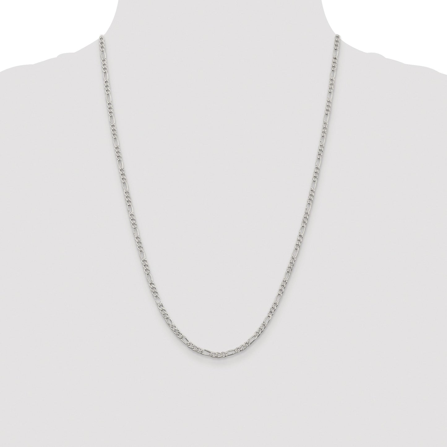 Sterling Silver Rhodium-plated 3mm Pav� Flat Figaro Chain