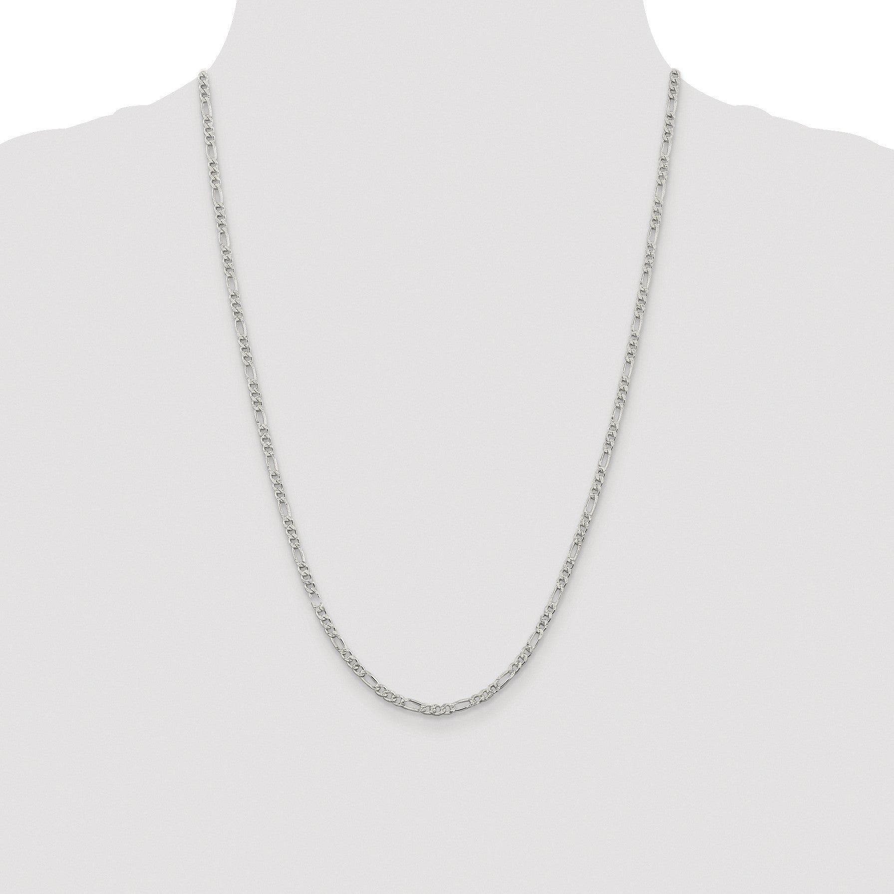 Sterling Silver Rhodium-plated 3mm Pav� Flat Figaro Chain