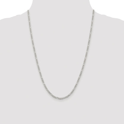 Sterling Silver Rhodium-plated 3mm Pav� Flat Figaro Chain