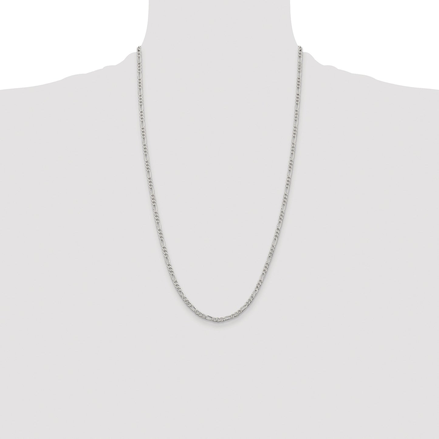 Sterling Silver Rhodium-plated 3mm Pav� Flat Figaro Chain