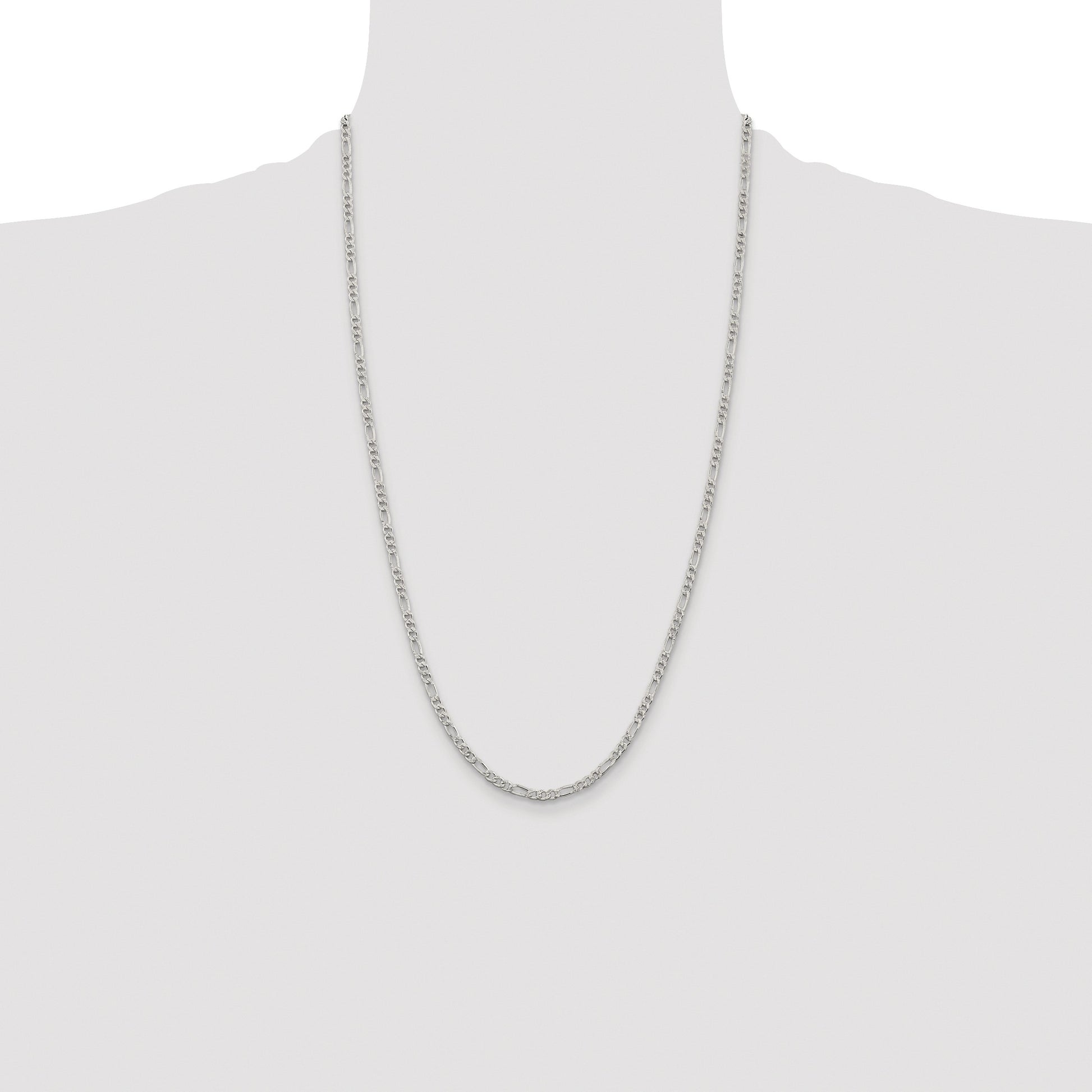 Sterling Silver Rhodium-plated 3mm Pav� Flat Figaro Chain