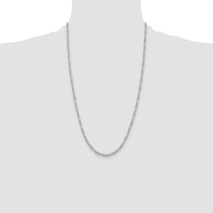 Sterling Silver Rhodium-plated 3mm Pav� Flat Figaro Chain