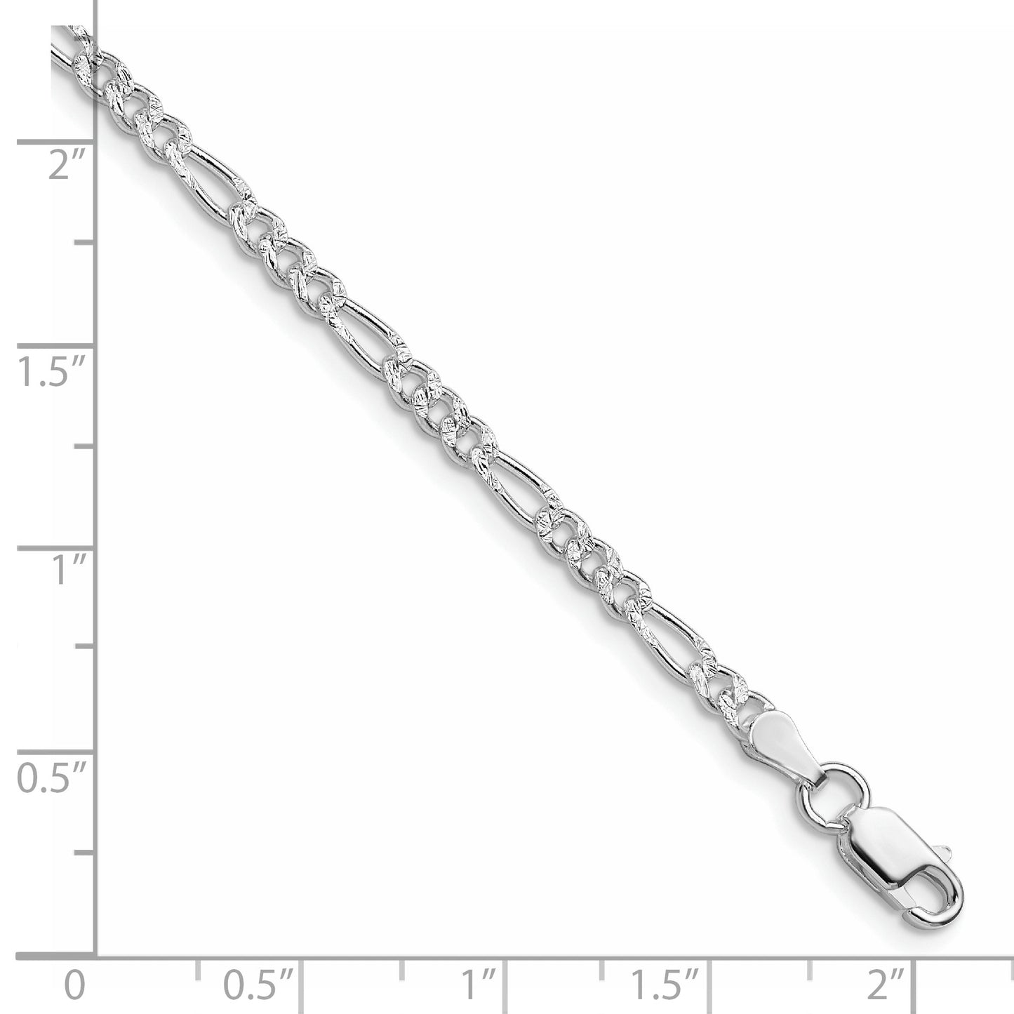 Sterling Silver Rhodium-plated 3mm Pav� Flat Figaro Chain