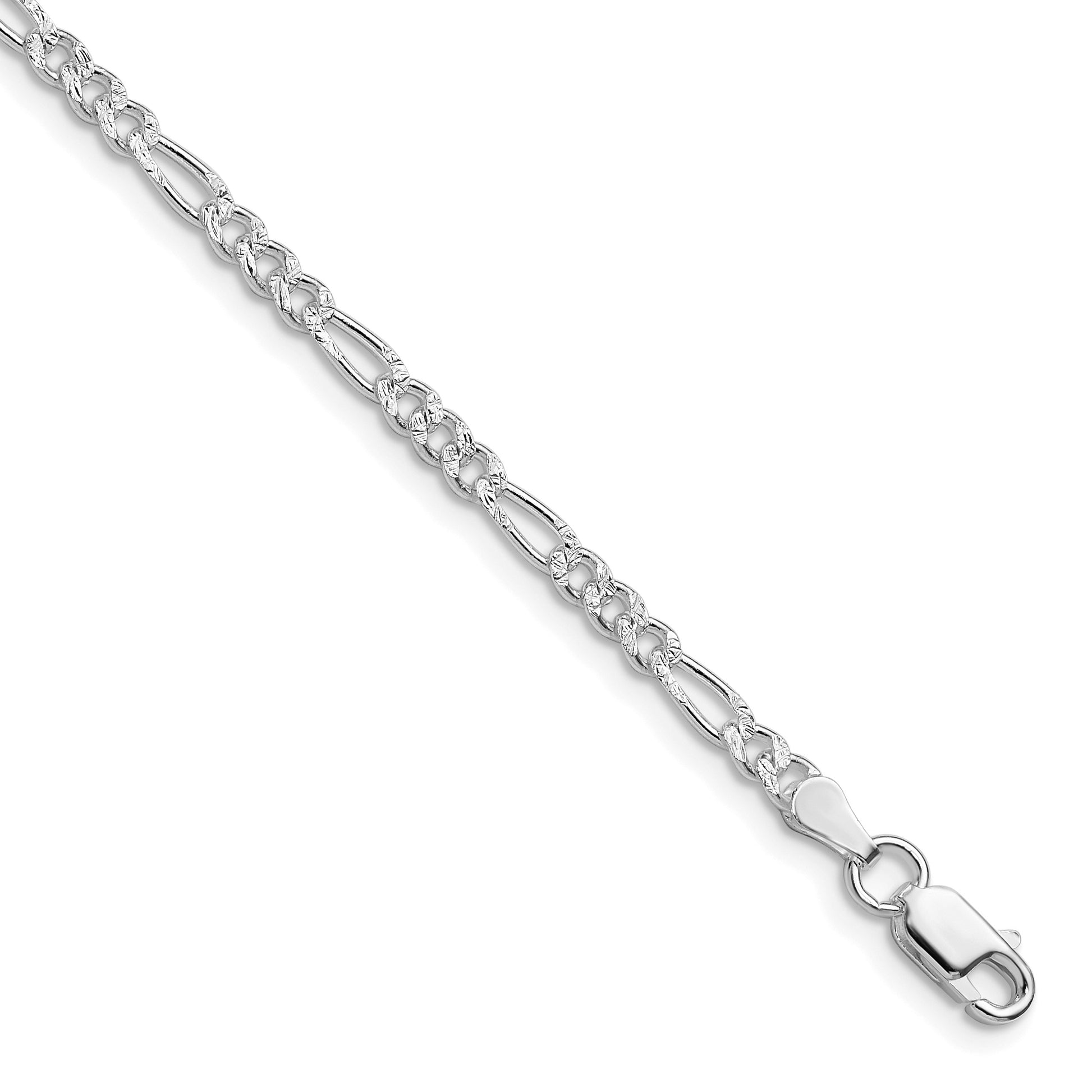 Sterling Silver Rhodium-plated 3mm Pav� Flat Figaro Chain