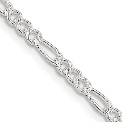 Sterling Silver 3mm Pav� Flat Figaro Chain