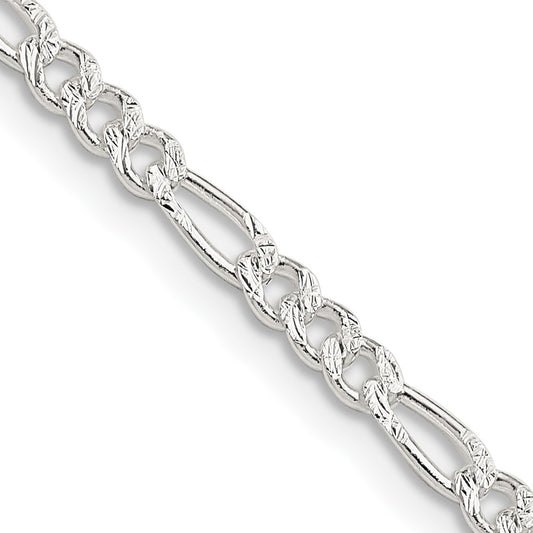Sterling Silver 3mm Pav� Flat Figaro Chain