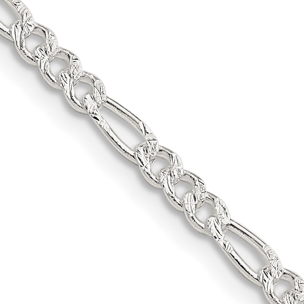 Sterling Silver 3mm Pav� Flat Figaro Chain