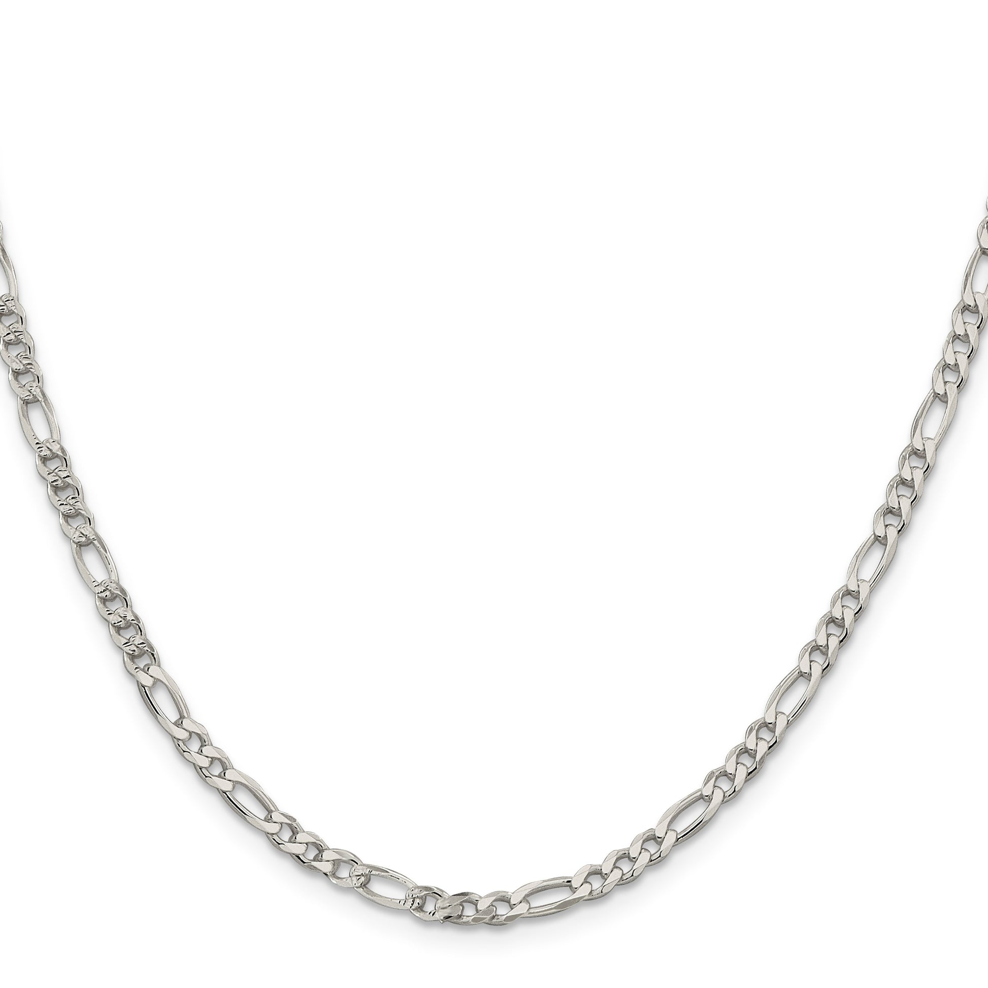 Sterling Silver 4mm Pav� Flat Figaro Chain