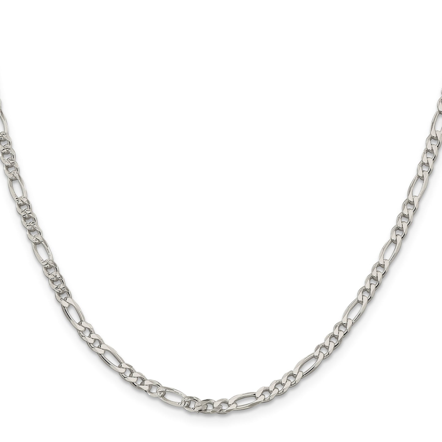 Sterling Silver 4mm Pave Flat Figaro Chain
