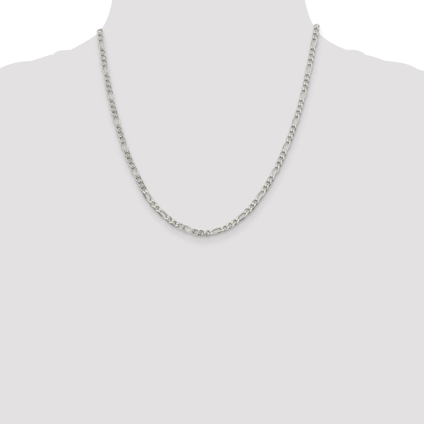 Sterling Silver 4mm Pav� Flat Figaro Chain