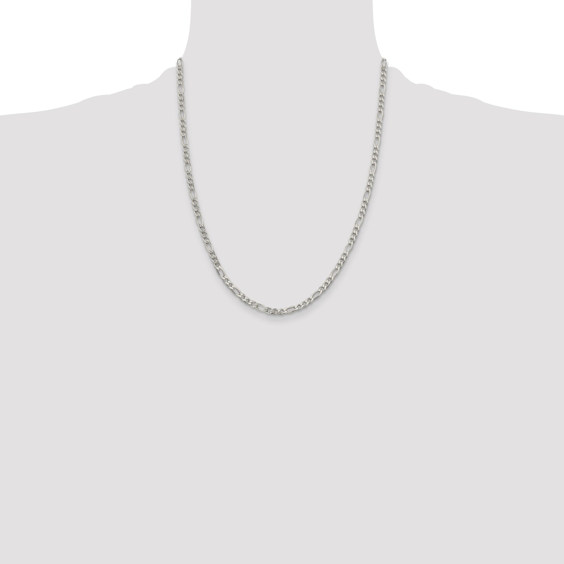 Sterling Silver 4mm Pav� Flat Figaro Chain