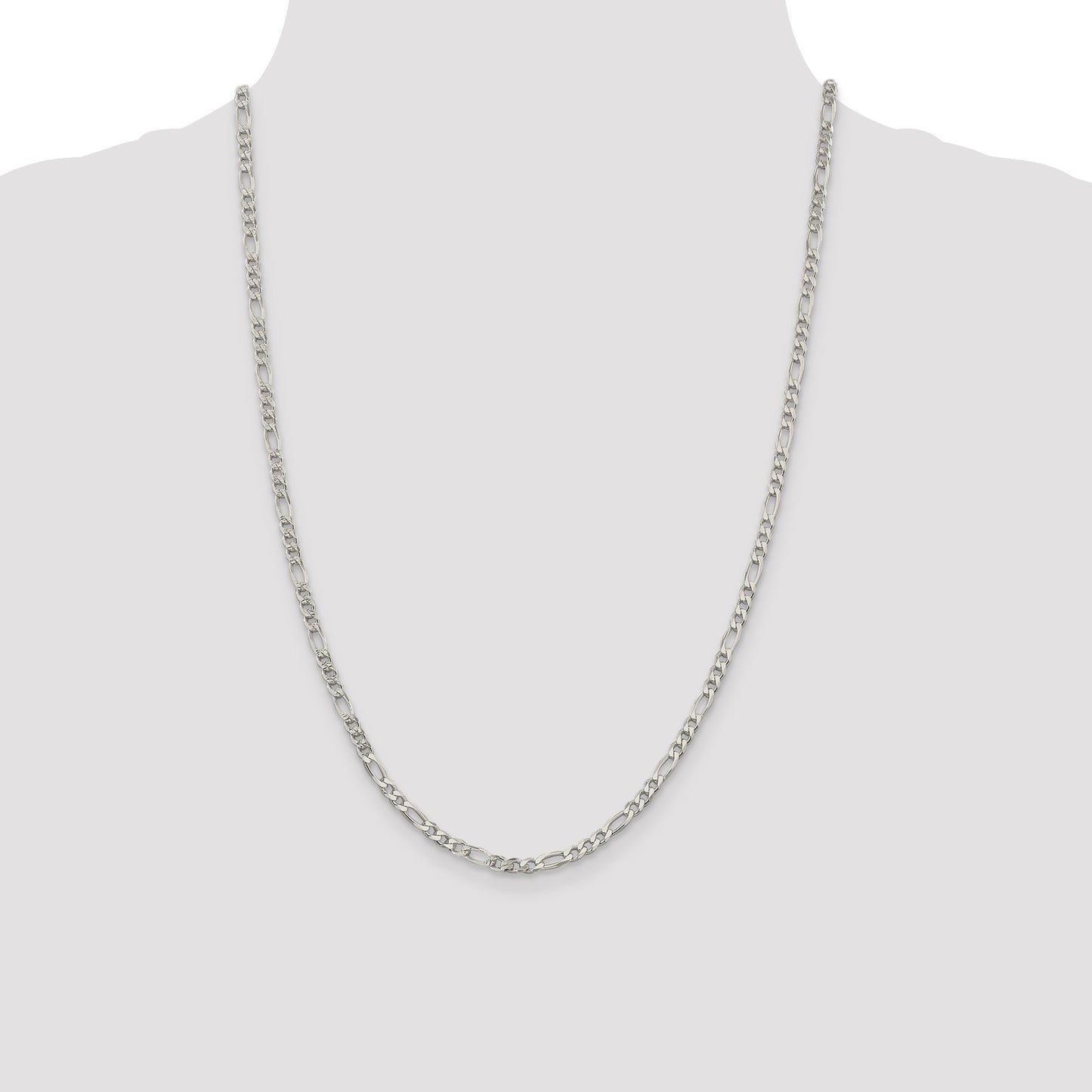Sterling Silver 4mm Pav� Flat Figaro Chain