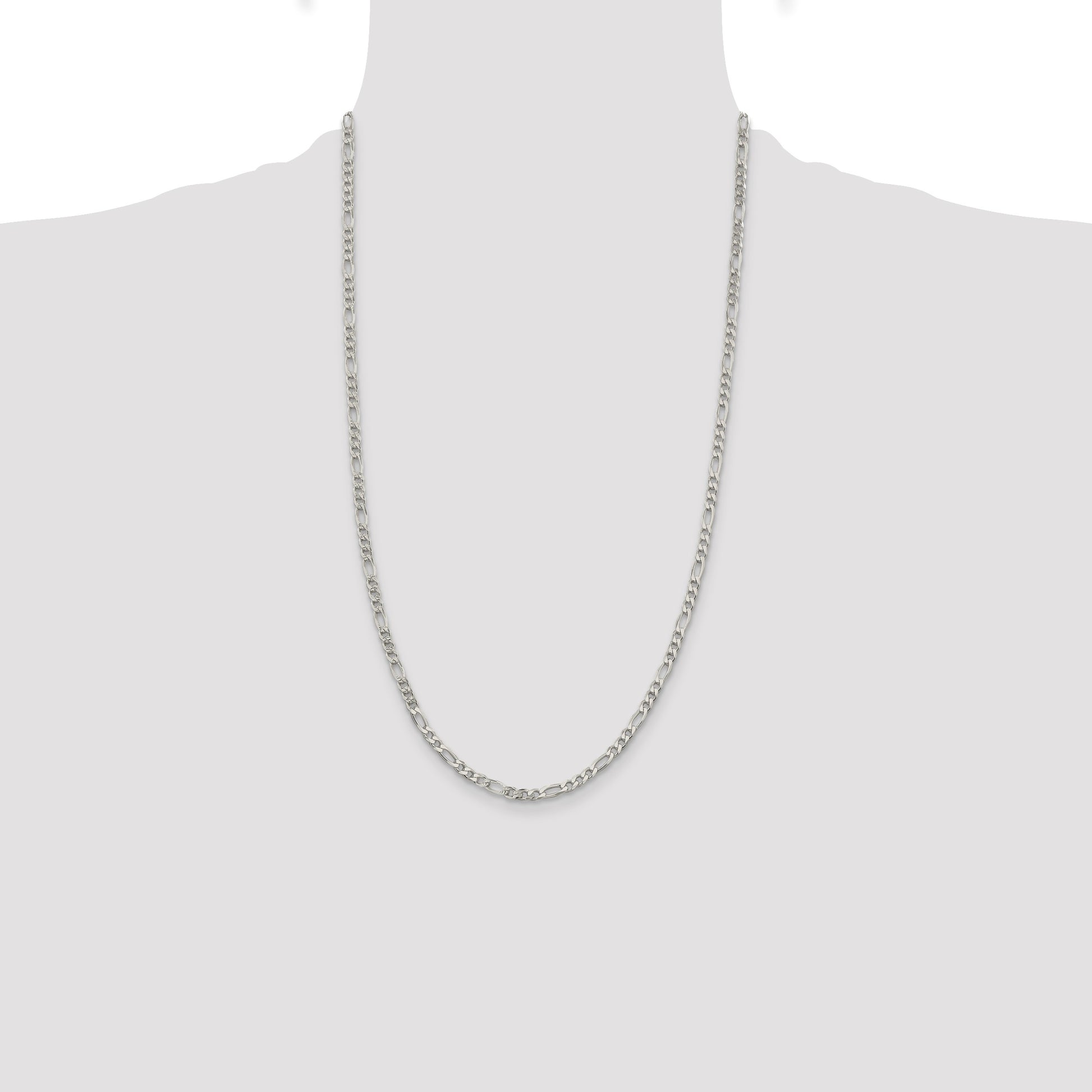 Sterling Silver 4mm Pav� Flat Figaro Chain
