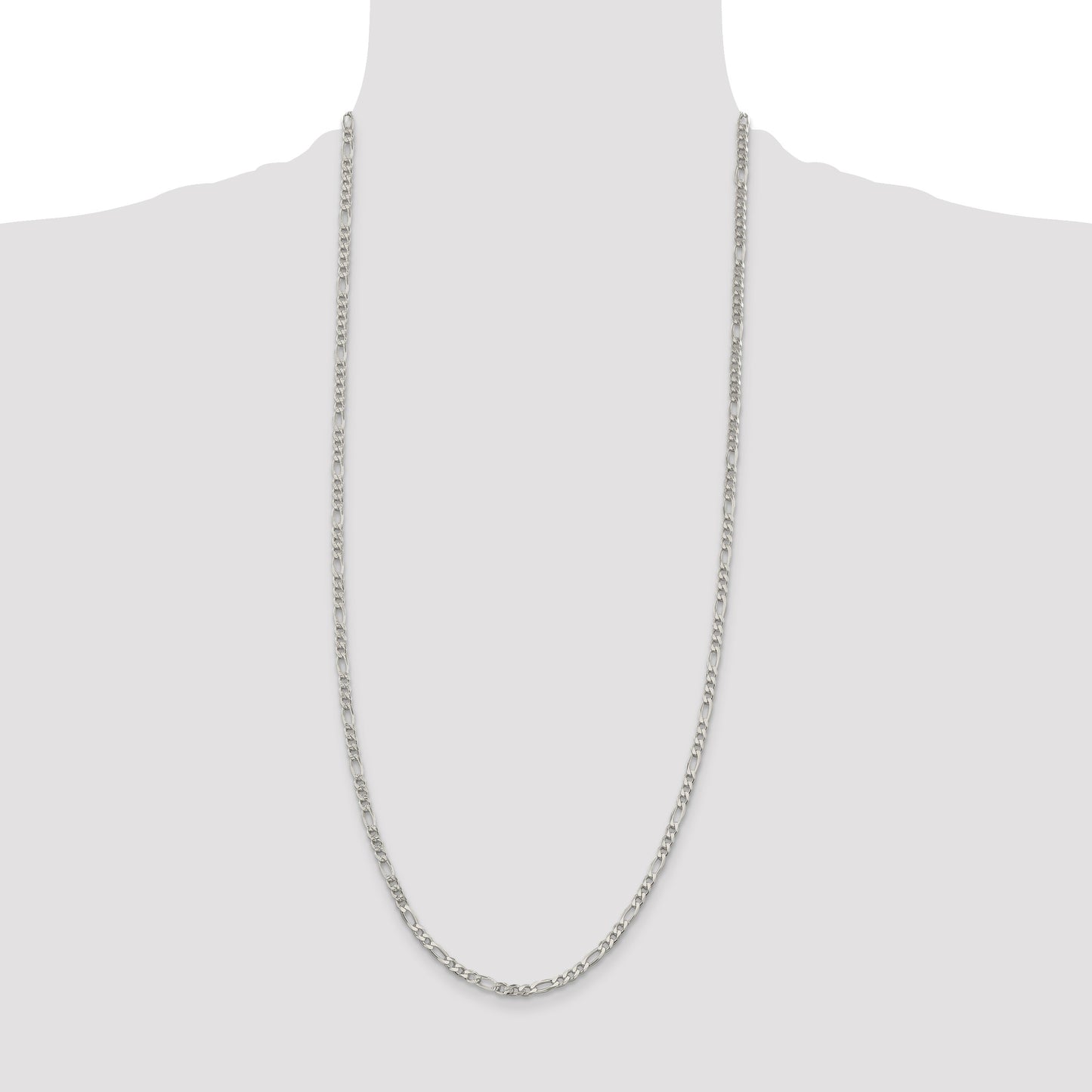 Sterling Silver 4mm Pave Flat Figaro Chain