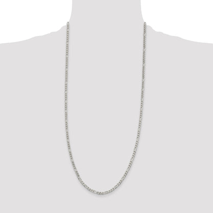 Sterling Silver 4mm Pave Flat Figaro Chain