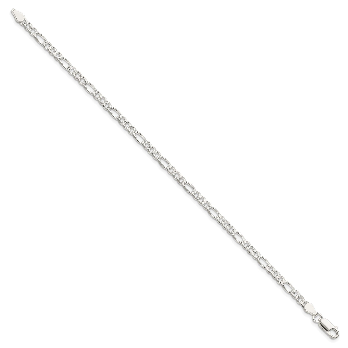 Sterling Silver 4mm Pav� Flat Figaro Chain