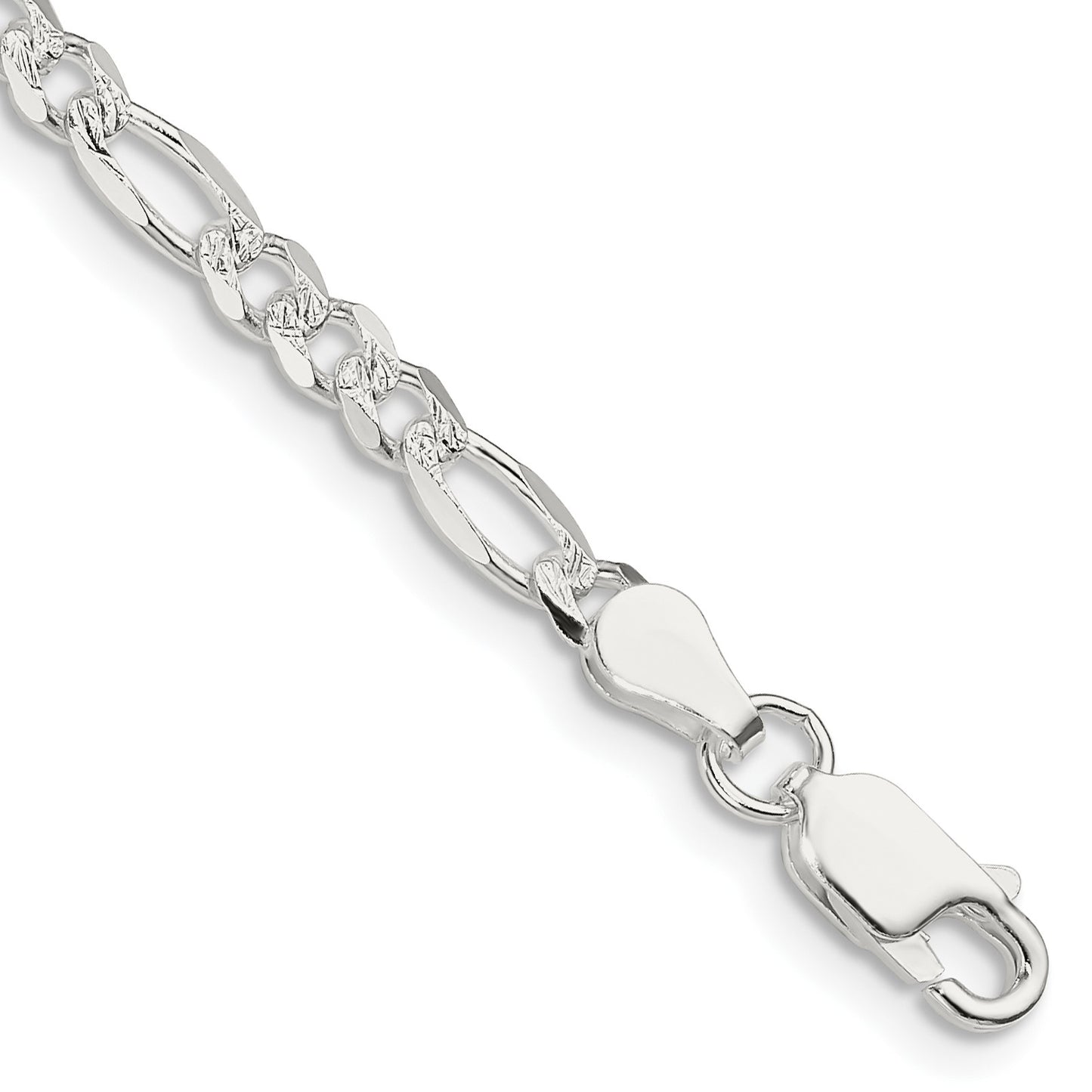 Sterling Silver 4mm Pav� Flat Figaro Chain