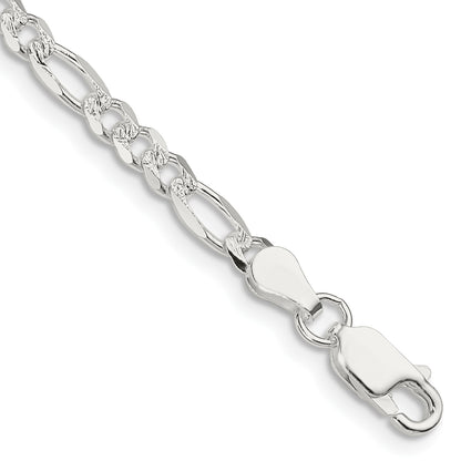 Sterling Silver 4mm Pav� Flat Figaro Chain