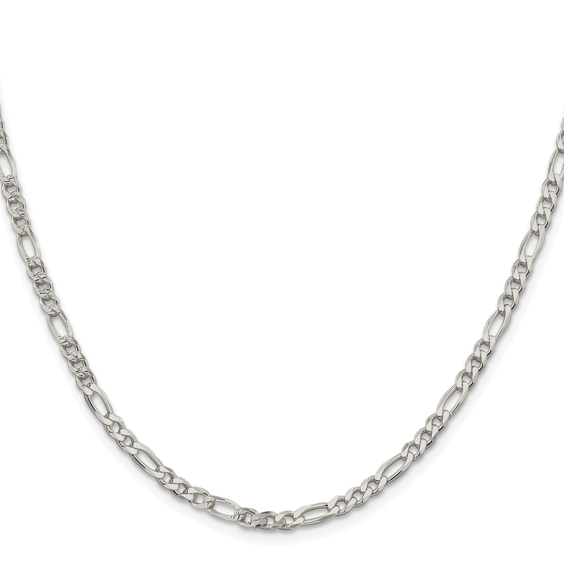 Sterling Silver Rhodium-plated 4mm Pav� Flat Figaro Chain