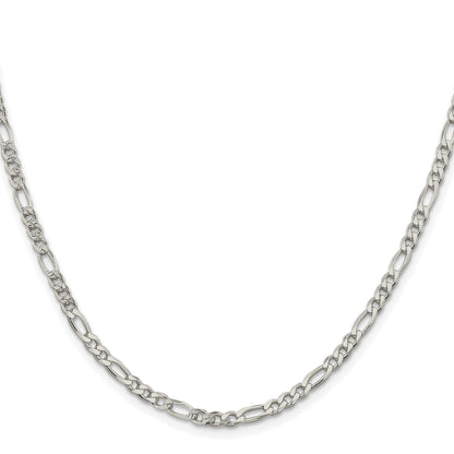 Sterling Silver Rhodium-plated 4mm Pav� Flat Figaro Chain