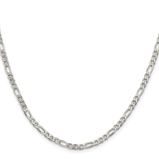 Sterling Silver Rhodium-plated 4mm Pav� Flat Figaro Chain