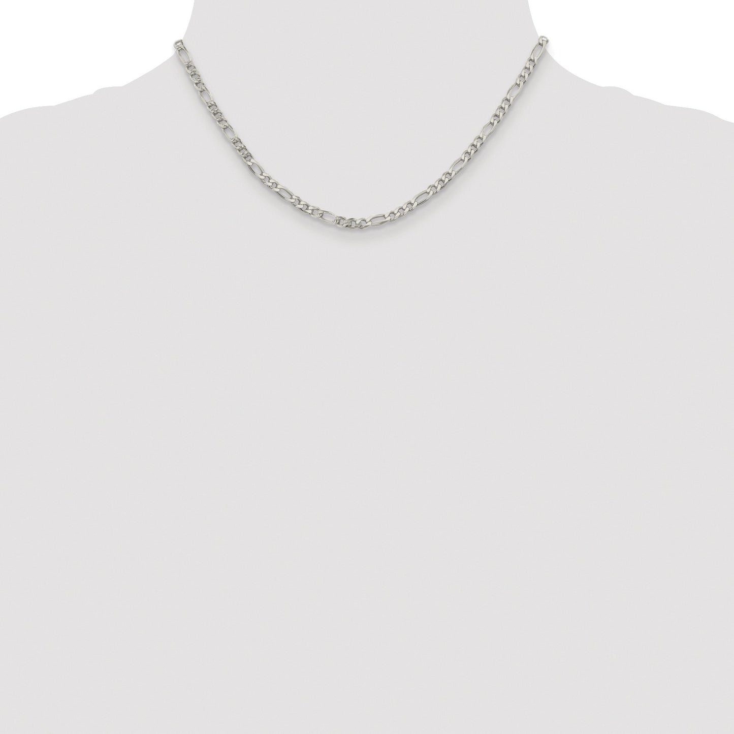 Sterling Silver Rhodium-plated 4mm Pav� Flat Figaro Chain