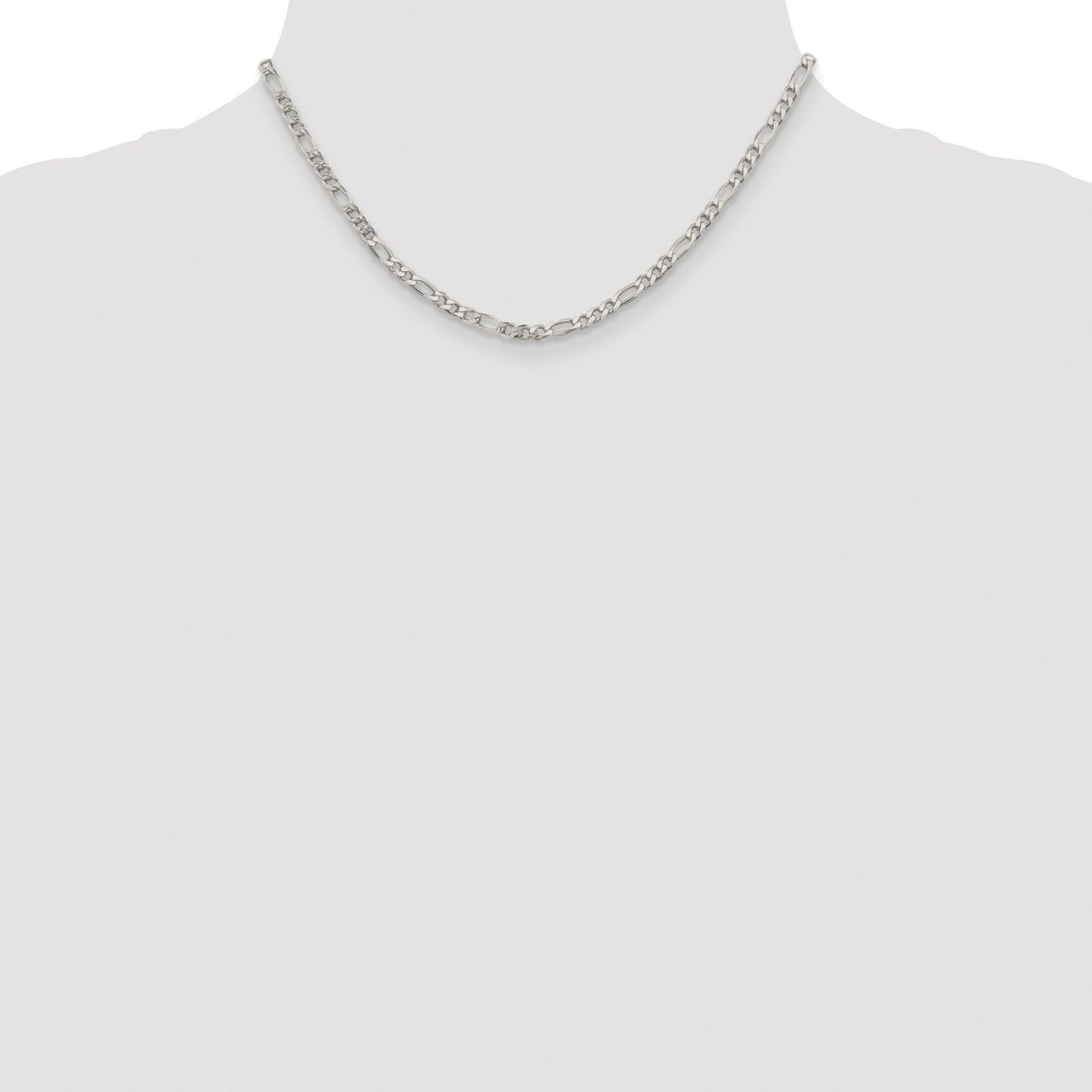 Sterling Silver Rhodium-plated 4mm Pav� Flat Figaro Chain