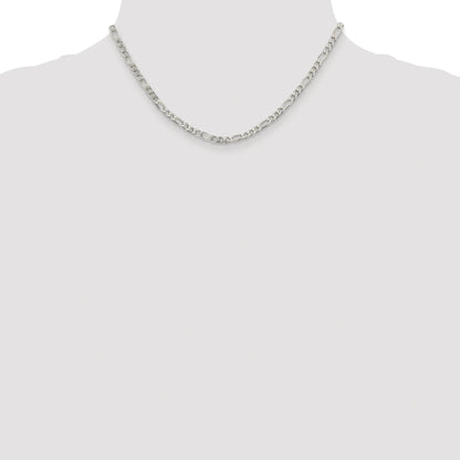Sterling Silver Rhodium-plated 4mm Pav� Flat Figaro Chain