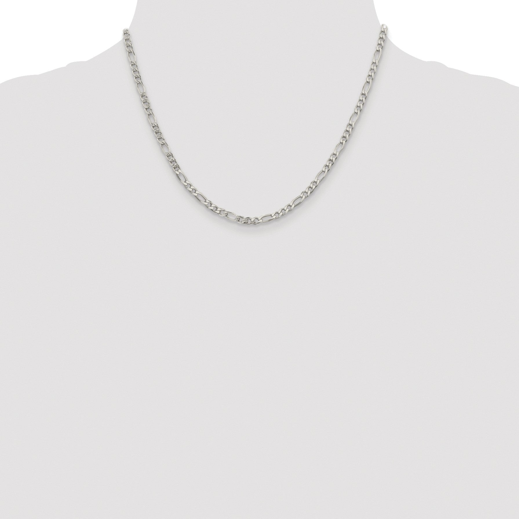 Sterling Silver Rhodium-plated 4mm Pav� Flat Figaro Chain