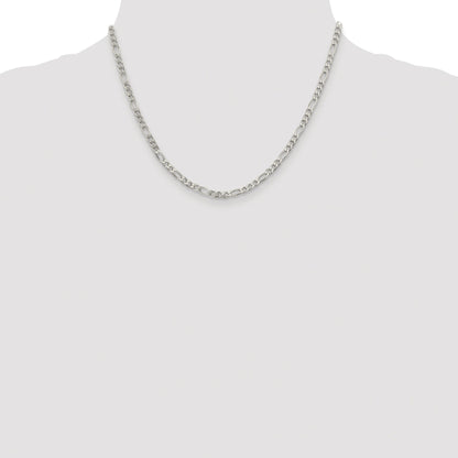 Sterling Silver Rhodium-plated 4mm Pav� Flat Figaro Chain