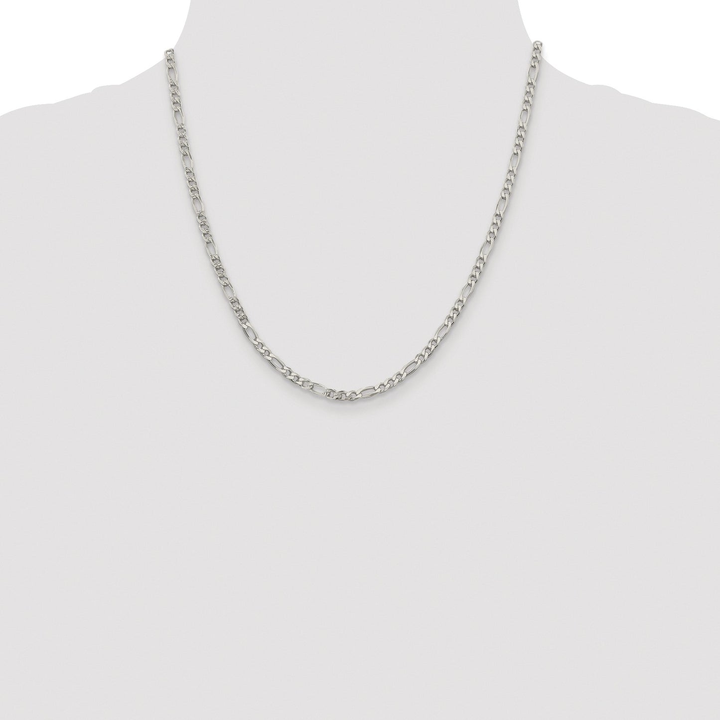 Sterling Silver Rhodium-plated 4mm Pav� Flat Figaro Chain