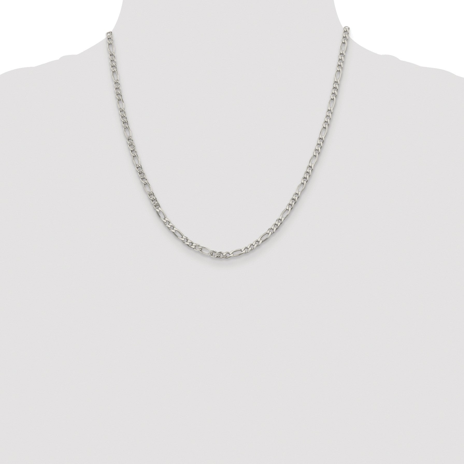 Sterling Silver Rhodium-plated 4mm Pav� Flat Figaro Chain