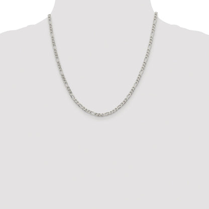 Sterling Silver Rhodium-plated 4mm Pav� Flat Figaro Chain